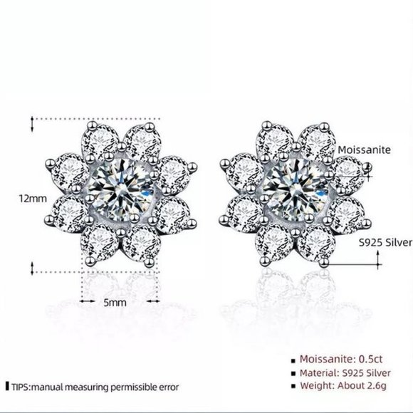 Certified 1ct. t.w. Diamond Moissanite Sun Flower Stud Earrings NEW J - Picture 5 of 8